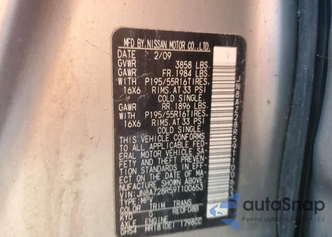 2009 Nissan Cube Base z USA, uszkodzony, nr VIN JN8AZ28R59T100653